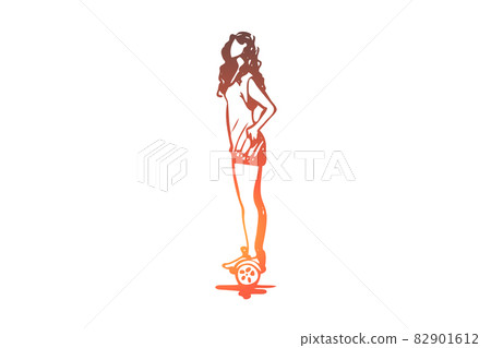 Teenager, girl, segway, modern, electric concept. Hand drawn isolated vector. 82901612