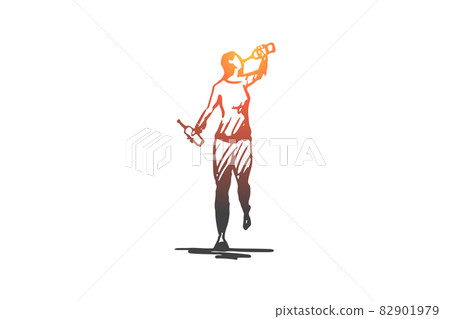 Alcohol, woman, addiction, drunkness, alcoholism concept. Hand drawn isolated vector. Alcohol, woman, addiction, drunkness, alcoholism concept. Hand drawn isolated vector. 82901979