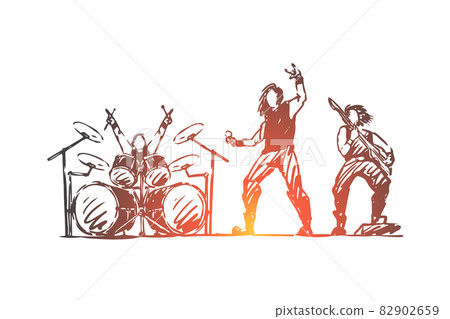 Band, rock, music, party, group concept. Hand drawn isolated vector. 82902659