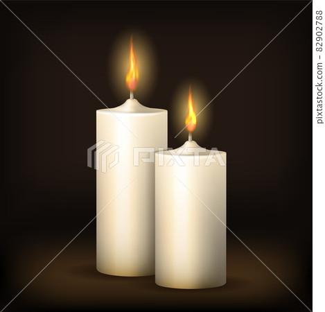 Two realistic burning candles at dark. Vector Two realistic burning candles at dark. Vector 82902788