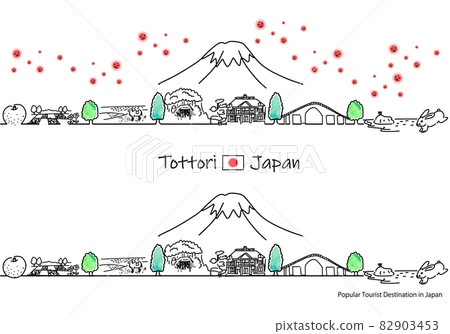 鳥取縣旅遊景點城市景觀與新型冠狀病毒的簡單線條畫集 82903453