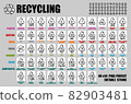Pixel perfect vector set of all recycle symbols plastic, paper, glass, metal, battery, wood, resin materials with signs and codes. Editable stroke icons for product packaging pictograms 82903481