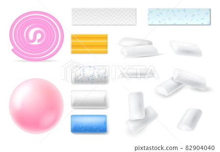 Pads chewing gum. Realistic different flavors and shapes bubble gum. Pads, plates and twisted spiral, gummy candies. Menthol and sweet taste, dental health, oral freshness vector isolated set Pads chewing gum. Realistic different flavors and shapes bubble gum. Pads, plates and twisted spiral, gummy candies. Menthol and sweet taste, dental health, oral freshness vector isolated set 82904040