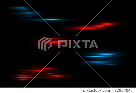 Stripes light. Blue and red shiny neon lines, data connection futuristic abstract flash. Car fast motion trail effect, laser stream, night power tails vector isolated realistic set 82904043