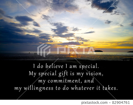 Motivational quote with phrase on blurred background of sunset image 82904761