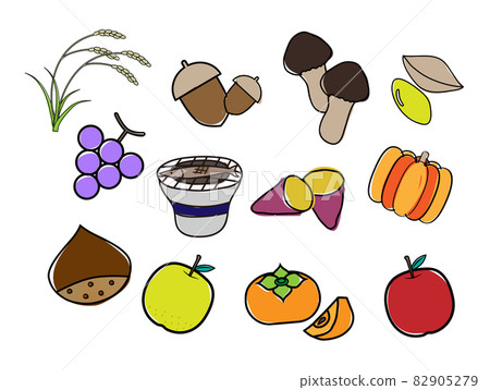 Cute handwritten style, various sets of autumn food 82905279