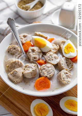 Zurek polish rye soup on a white wooden background 82905372