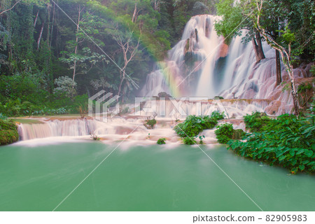 Waterfall in rain forest (Tat Kuang Si Waterfalls at Luang prabang, Laos.) 82905983