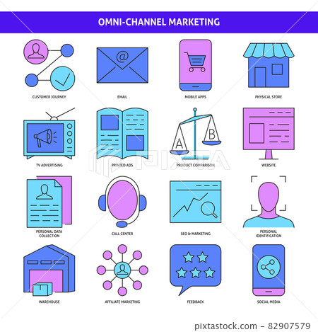 Omni channel icon collection in colored line style 82907579