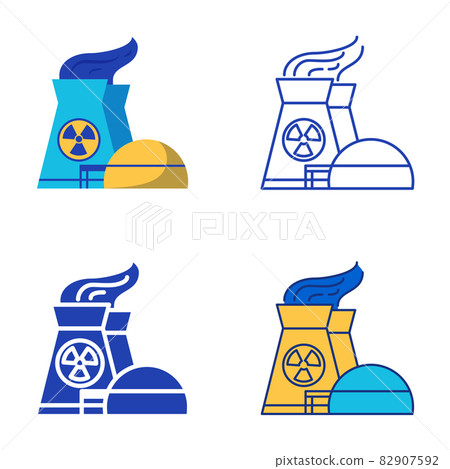 Nuclear power plant icon set in flat and line style 82907592