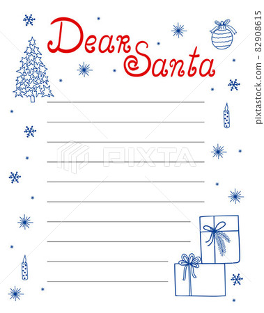 Letter to Santa Claus template vector illustration, Christmas wish list blank worksheet with lines for kids to fill in 82908615