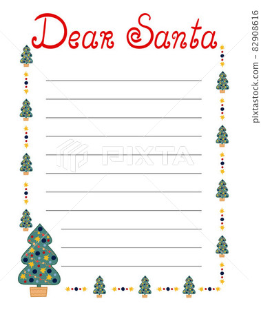Letter to Santa Claus template vector illustration, Christmas wish list blank worksheet with lines for kids to fill in Letter to Santa Claus template vector illustration, Christmas wish list blank worksheet with lines for kids to fill in 82908616
