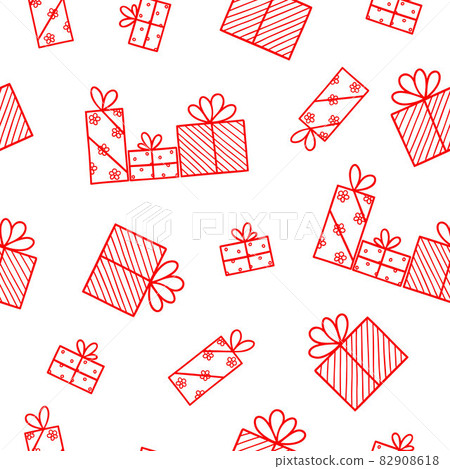 Christmas gift boxes, ribbons, bows seamless pattern red and white vector illustration, traditional winter holiday ornament for decor 82908618