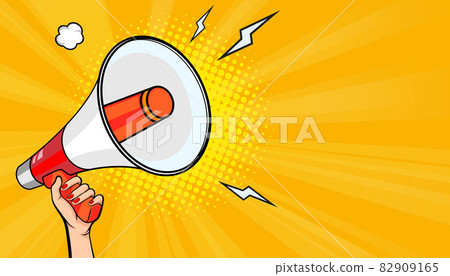 hand holding a megaphone. Pop art retro 82909165