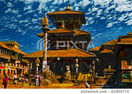 Square and pagoda-shape building in Nepal Square and pagoda-shape building in Nepal 82909714
