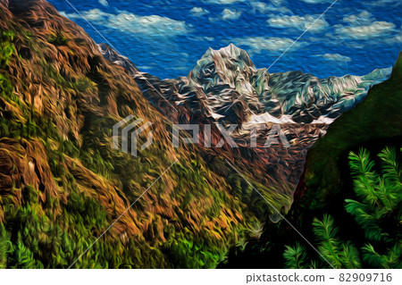 Snowy mountains and green valleys in the Himalayas Snowy mountains and green valleys in the Himalayas 82909716