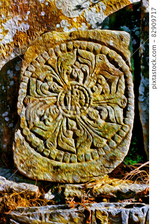 Mandala carved in an old stone in Nepal Mandala carved in an old stone in Nepal 82909717