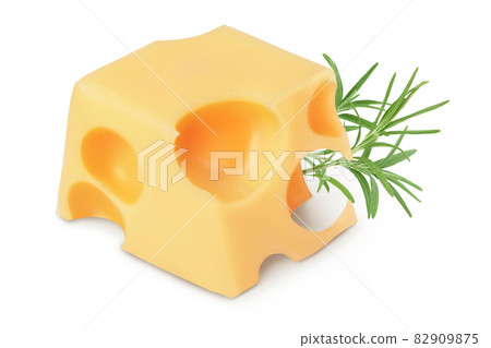 cubes of cheese isolated on white background with clipping path and full depth of field 82909875