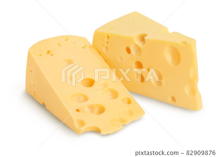 piece of cheese isolated on white background with clipping path and full depth of field 82909876