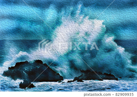 Waves breaking on rocks in the Chilean coastline Waves breaking on rocks in the Chilean coastline 82909935