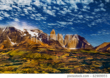 Mountain landscape at Torres del Paine, in Chile 82909955