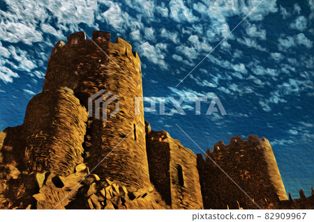 Towers and stone outer walls at the Conwy Castle 82909967