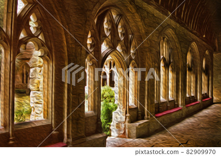 Cloister in gothic style in an english building Cloister in gothic style in an english building 82909970