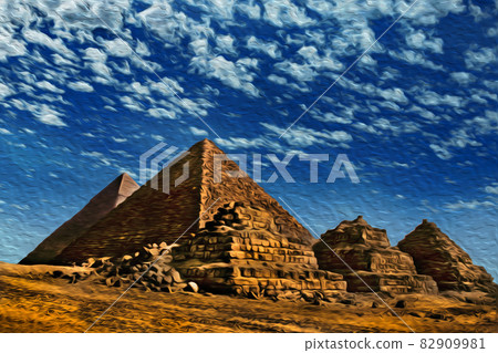 Desert landscape with the Giza pyramids 82909981