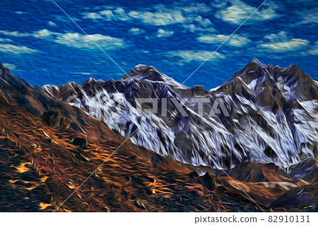 Snowy mountains and rocky valleys in the Himalayas 82910131