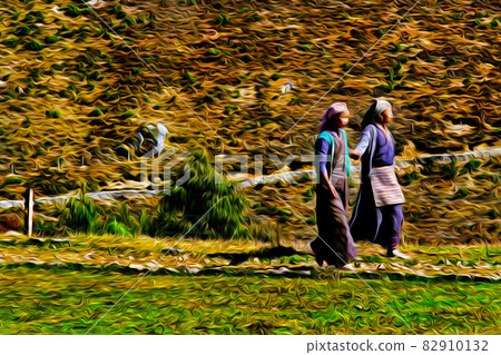 Sherpa girls in typical clothes holding hands Sherpa girls in typical clothes holding hands 82910132