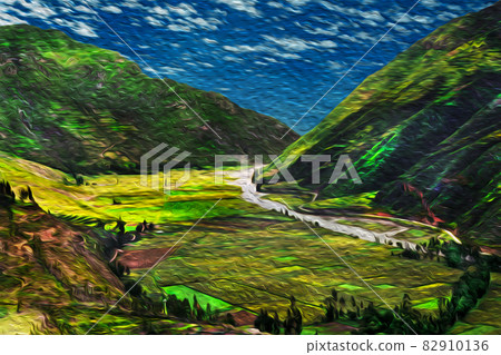 Urubamba River in a valley at the Peruvian Andes 82910136