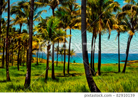 Beach with palm trees in Easter Island 82910139