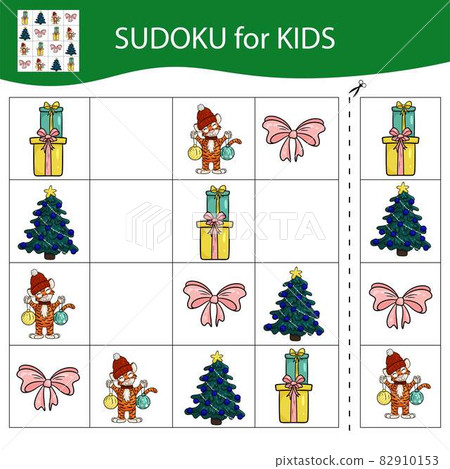 Sudoku game for kids with pictures. Merry... - Stock Illustration ...