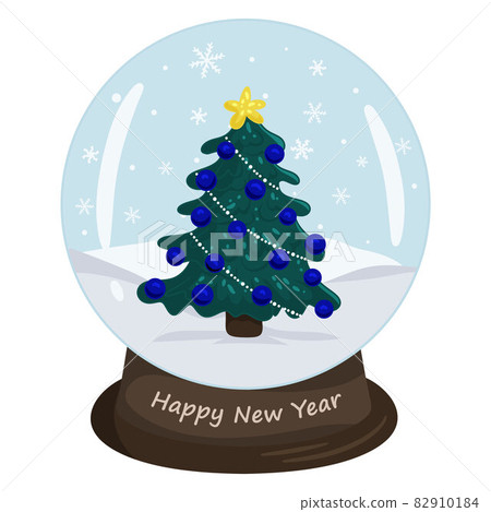 Christmas crystal ball with winter landscape and Christmas tree. Vector illustration isolated white background in cartoon style. Christmas crystal ball with winter landscape and Christmas tree. Vector illustration isolated white background in cartoon style. 82910184