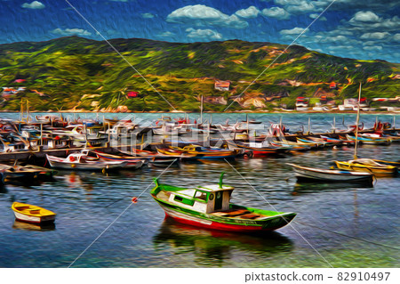 Fishing boats moored in a brazilian small port Fishing boats moored in a brazilian small port 82910497