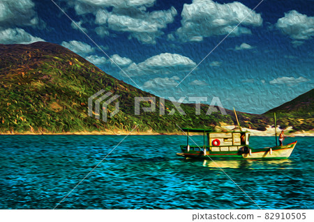 Trawler sailing on the sea in Brazil Trawler sailing on the sea in Brazil 82910505