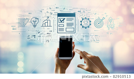 Project management theme with person using smartphone 82910513