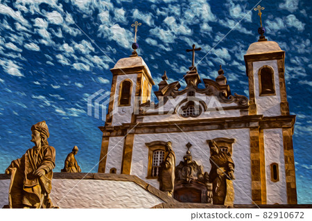 Soapstone statues and Baroque Church in Brazil 82910672