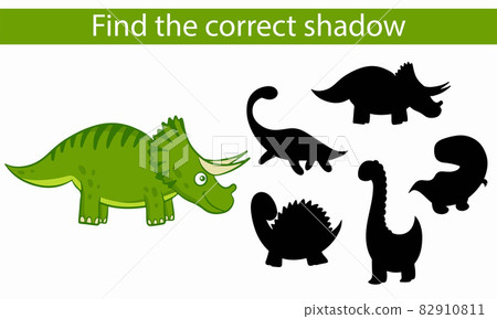 Dinosaurs. Find the correct shadow. Educational game. Vector cartoon. Dinosaurs. Find the correct shadow. Educational game. Vector cartoon. 82910811