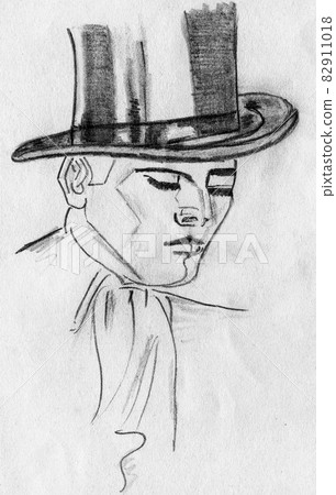 Portrayal of man in formal wear with top hat 82911018
