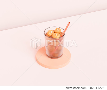 Drink in glass with pumpkins on beige background for advertising on autumn holidays or sales, 3d render 82911275