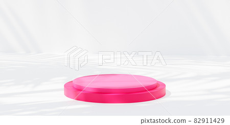 Pink podium or pedestal for products display or advertising with leaf shadows on white background, 3d render 82911429