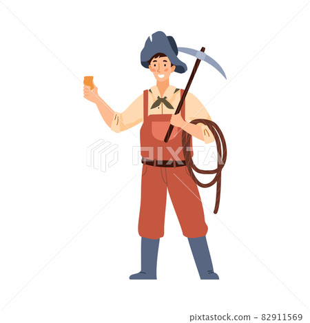 American gold rush period digger or miner, flat vector illustration isolated. American gold rush period digger or miner, flat vector illustration isolated. 82911569
