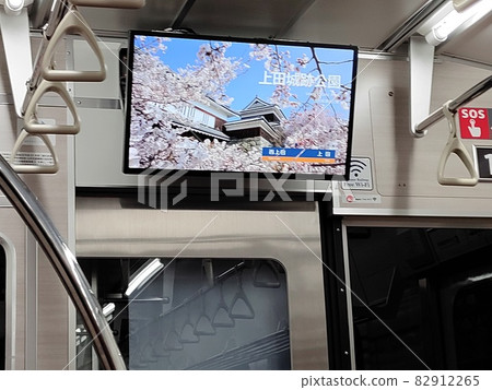 在電視顯示器上看春天的櫻花 82912265