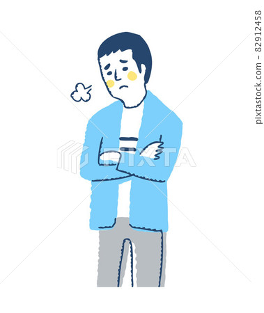 A man sighing with his arms folded 82912458