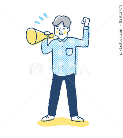 A man cheering with a megaphone 82912473