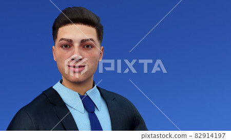 businessman on blue background suit and tie guy 3D illustration 82914197