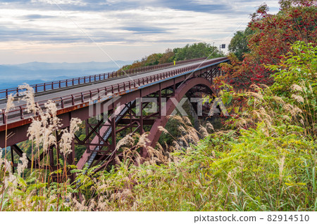 (Fukushima Prefecture) Bandai-Azuma Skyline: Autumn leaves of Fudosawa Bridge 82914510