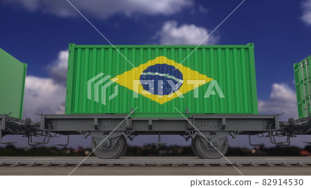 Train and containers with the flag of Brazil. Railway transportation. 3d rendering 82914530