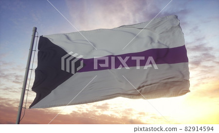Demisexual pride flag waving in the wind, sky and sun background. 3d rendering 82914594